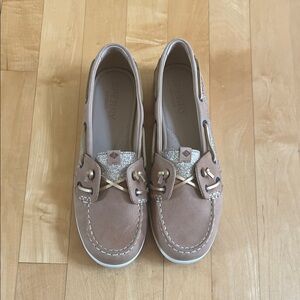 Sperry Light Brown Boat Shoes with Gold Details